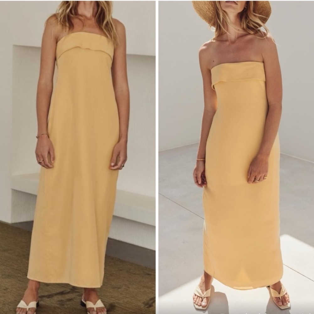 NWOT DISSH Kai Strapless Midi Dress Butter Yellow size 10/Medium